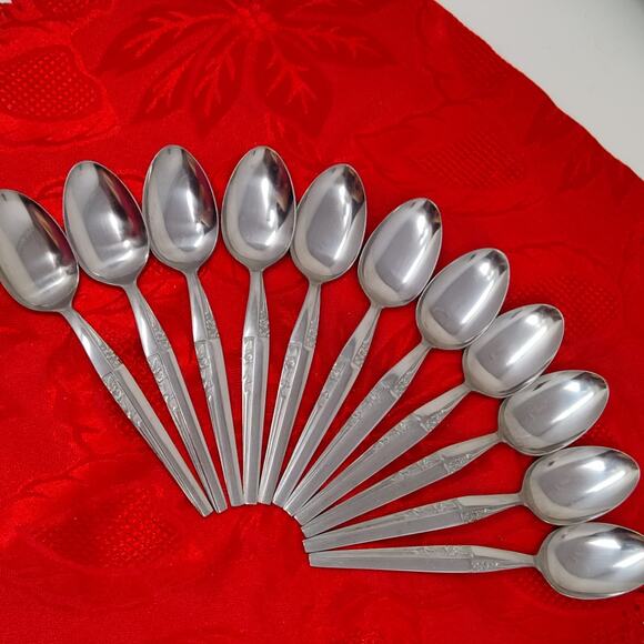 11X Tsp Amere Japan AEF3 MCM Stainless Flatware Floral Teaspoons - Picture 4 of 14